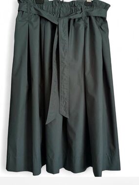 H&M Dark Green Paperbag Waist Midi Skirt with Tie Belt